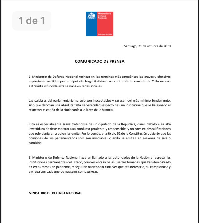 Ministerio de Defensa se refiere a los dichos del diputado Hugo Gutiérrez.